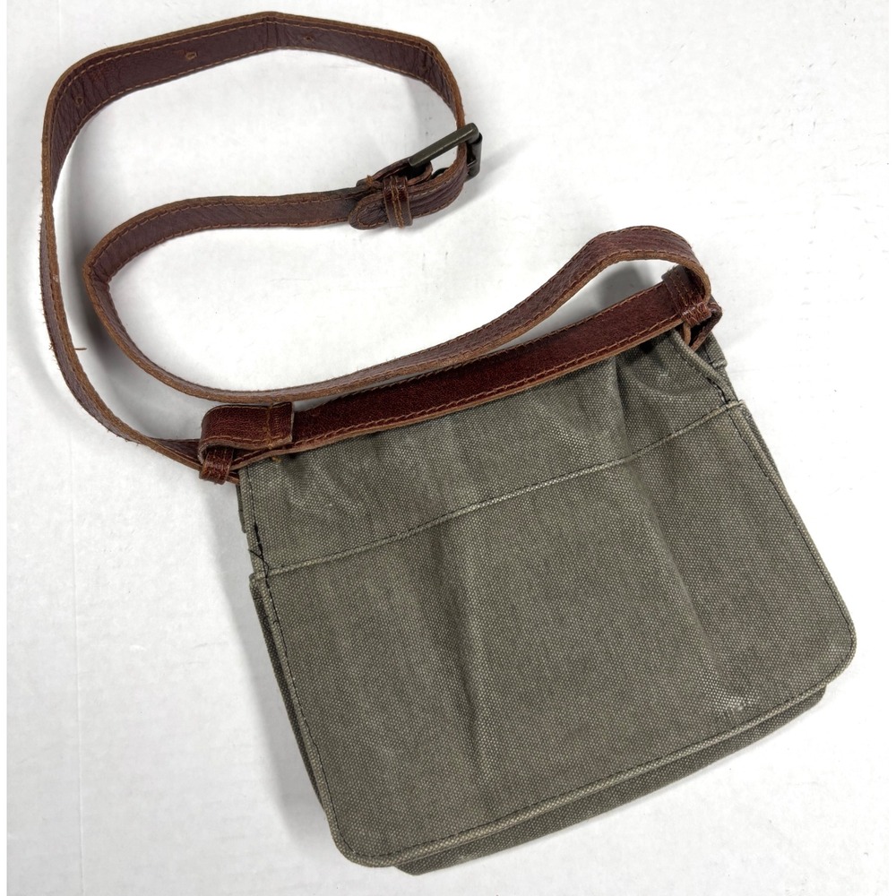 Mona B Canvas Bicycle Fanny Belt Bag Olive Leather Penny Farthing Traveler EUC - Picture 2 of 8